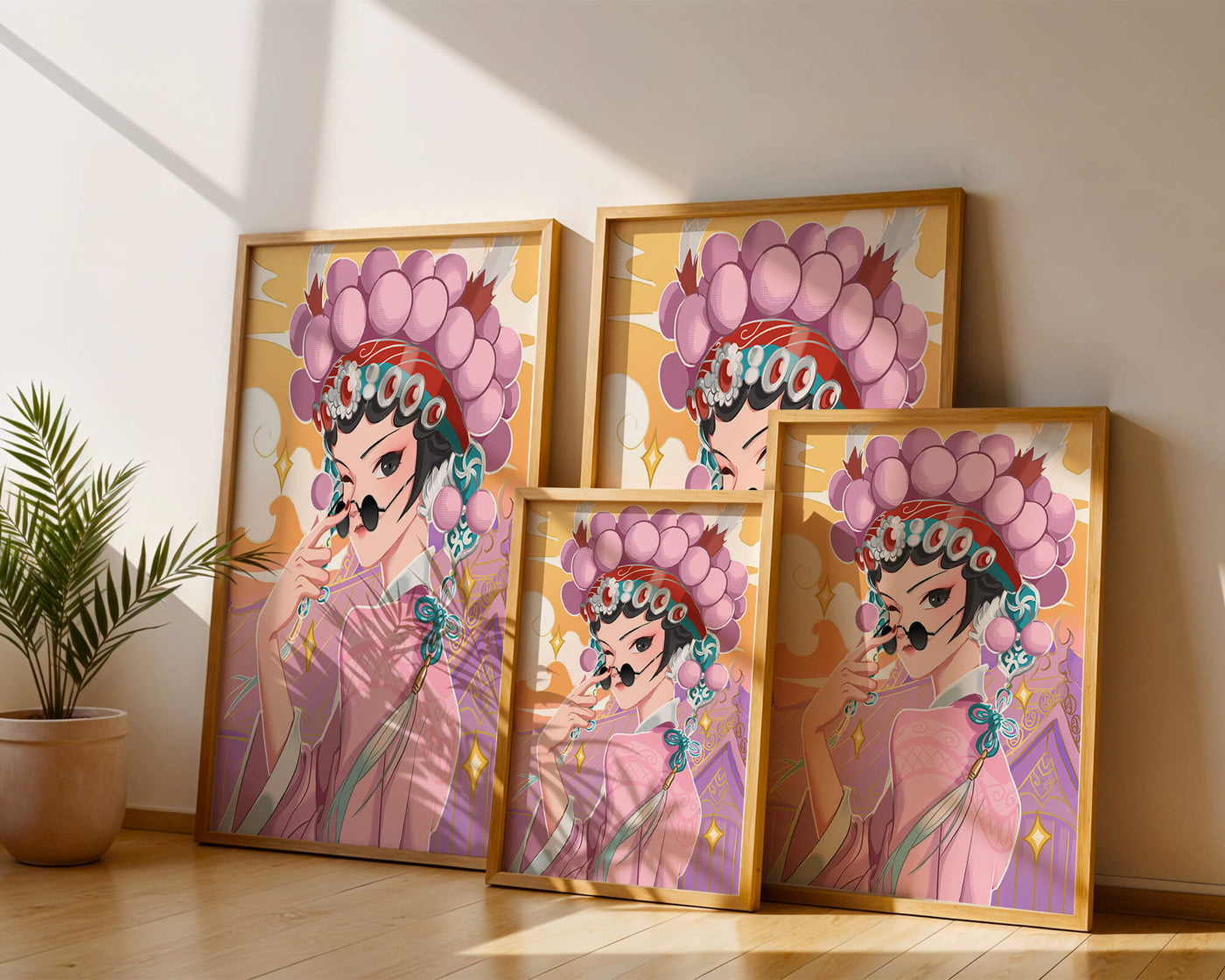 Elegant anime character in traditional attire with golden accents
