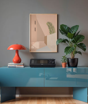 Moderne minimalistische Architekturszene mit Palmblatt