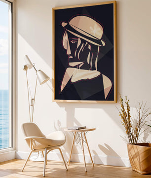 Stylized Portrait of a Woman in a Hat with Geometric Elements - Mi tienda