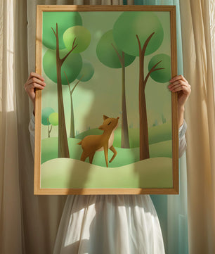 Gentle Deer and Butterfly in a Lush Forest Setting
