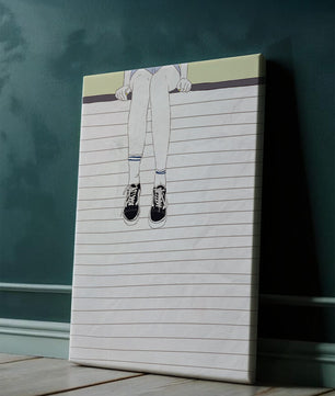 Illustration of Legs Wearing Sneakers and Socks on Lined Background