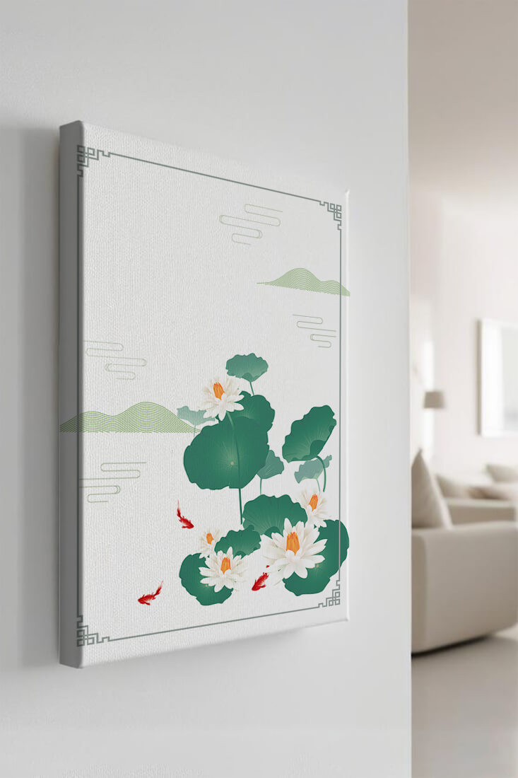 Elegant lotus and koi fish illustration with oriental design elements