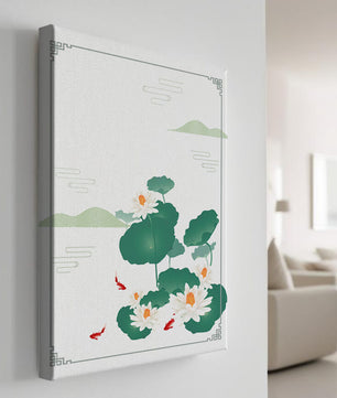 Elegante Lotus- und Koi-Fisch-Illustration mit orientalischen Designelementen