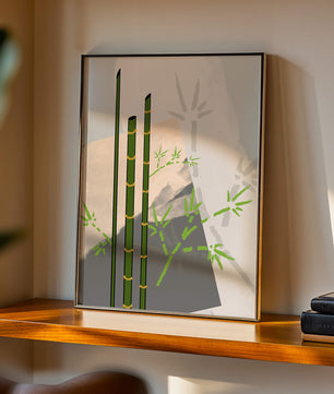 Arte minimalista de bambú con sombras abstractas de bambú