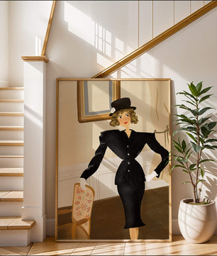 Elegant Woman in Vintage Fashion with Black Suit and Hat