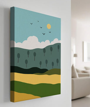 Minimalist Landscape with Hills and Sun