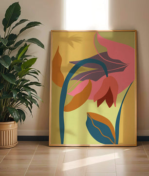 Abstract floral illustration with vibrant colors and organic shapes