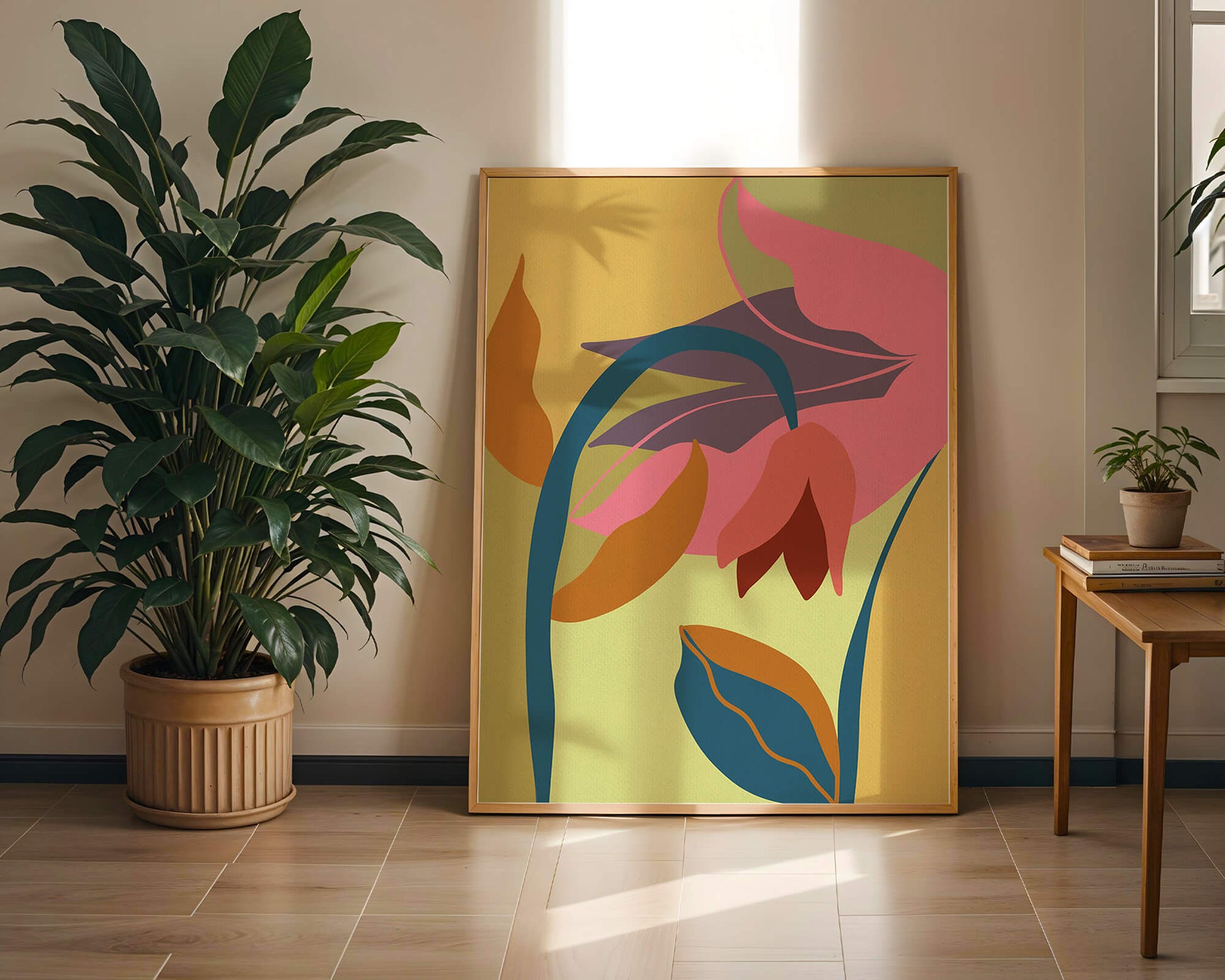 Abstract floral illustration with vibrant colors and organic shapes