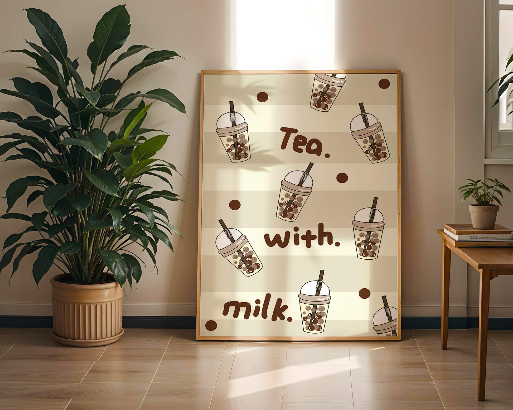 Boba tea pattern with text and bubble illustrations
