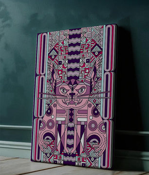 Art de chat géométrique coloré avec motifs abstraits en tons pastel