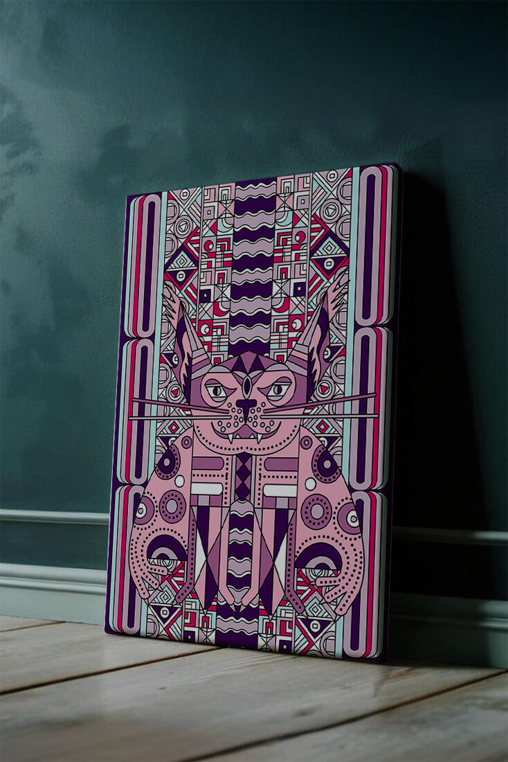 Art de chat géométrique coloré avec motifs abstraits en tons pastel