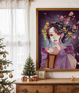 Retrato de anime elegante con acentos florales y dorados