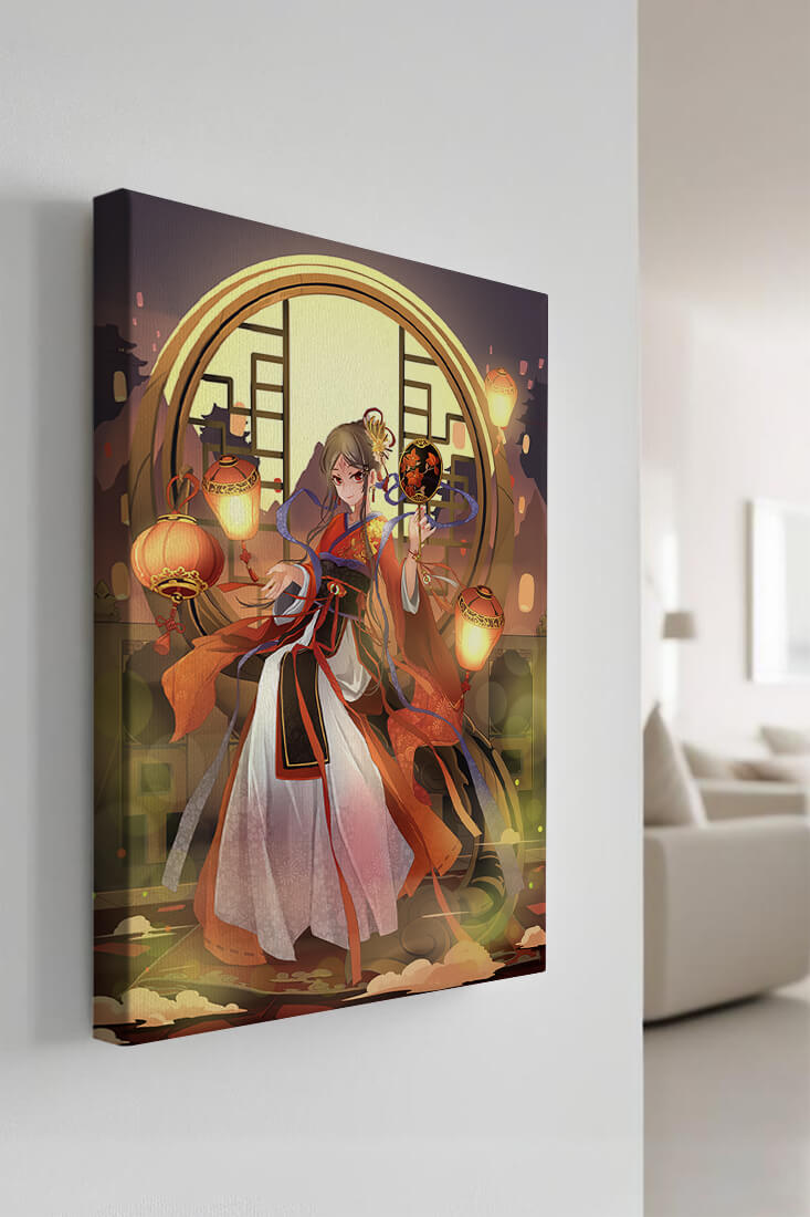 Elegant Asian-inspired fantasy artwork with lanterns