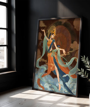 Elegant depiction of an ethereal dancer in vibrant traditional attire
