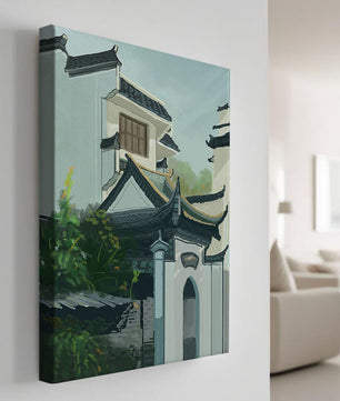 Traditional Asian architecture with lush greenery