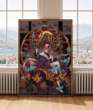 Fantasy character with mythical beast in vibrant illustration