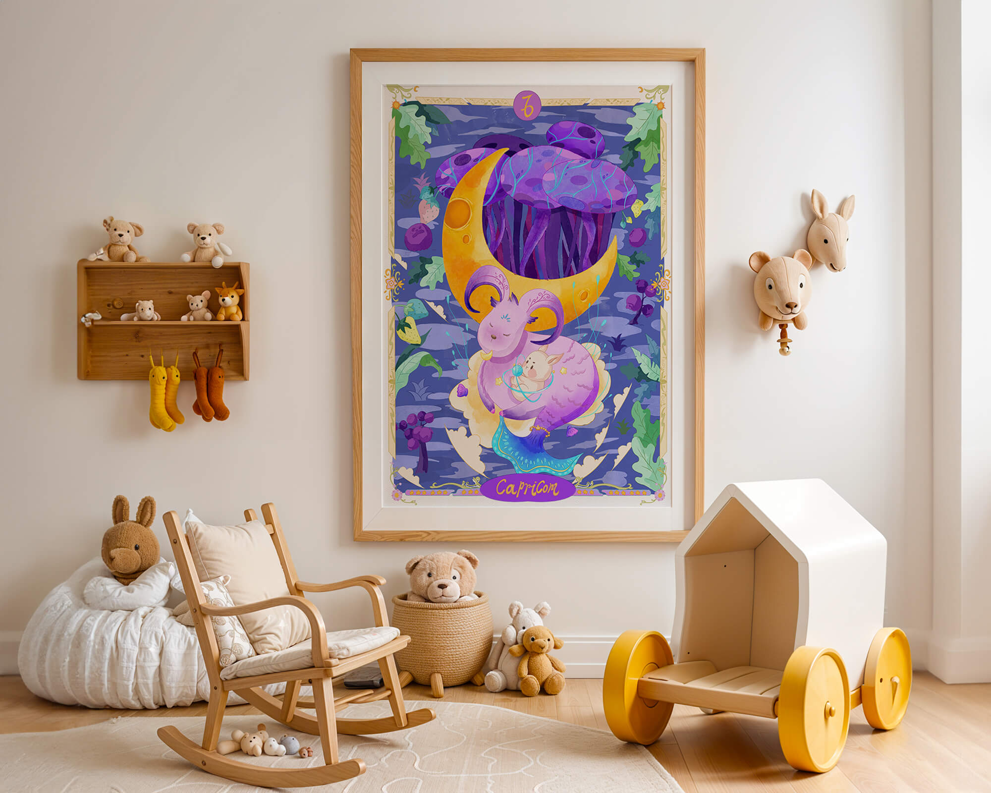 Colorful Capricorn zodiac illustration with fantasy elements