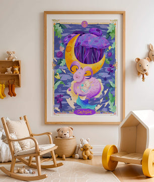 Colorful Capricorn zodiac illustration with fantasy elements