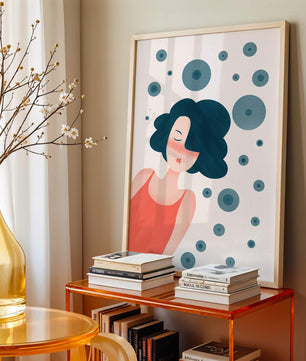 Dreamy Female Portrait with Abstract Circles in Modern Art Style - Mi tienda
