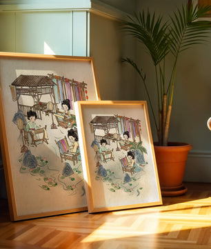 Charmante illustration des arts textiles traditionnels dans un cadre serein