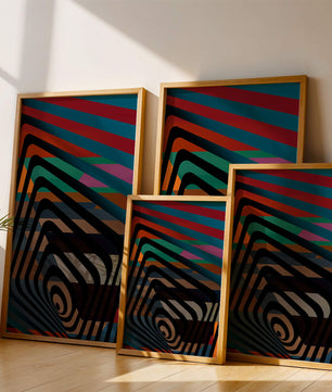 Arte abstracto geométrico colorido con rayas concéntricas