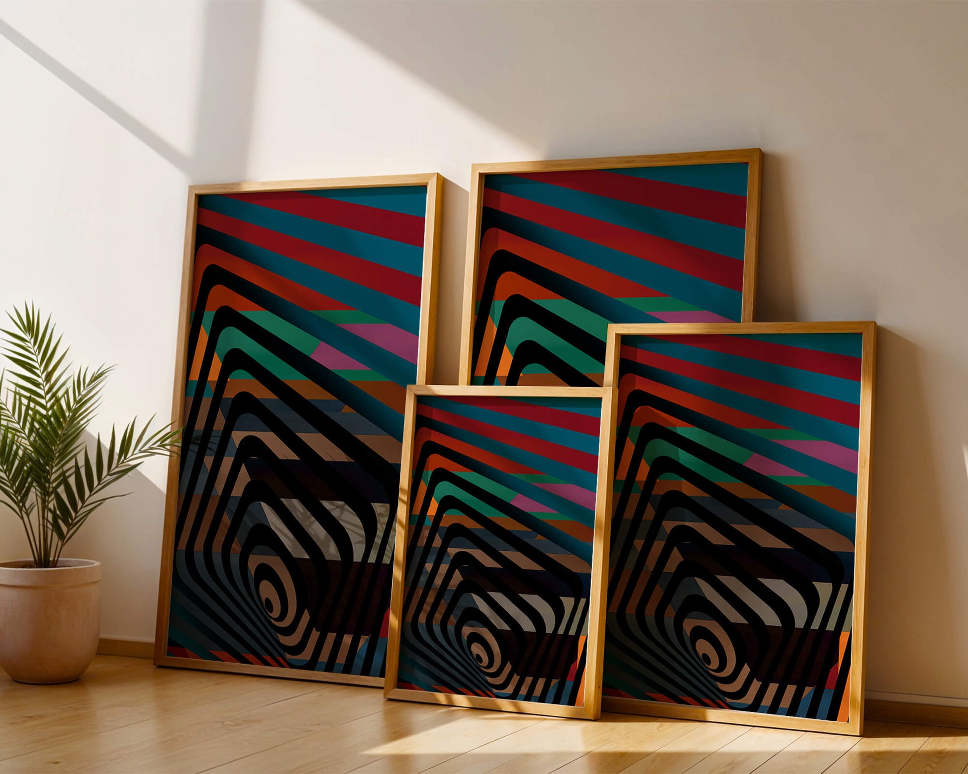 Colorful Geometric Abstract Art with Concentric Stripes