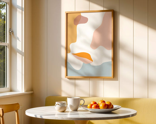 Abstract art with pastel color shapes on white background