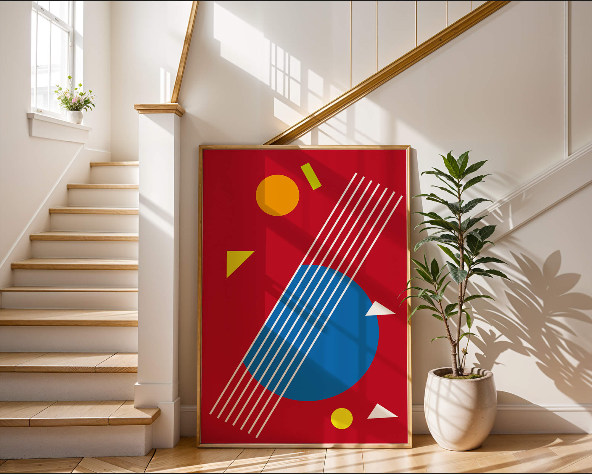 Abstract geometric shapes with bold colors and lines