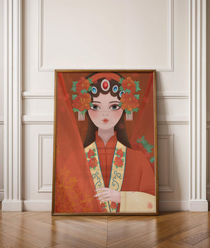 Traditional Asian Portrait with Floral Headdress and Elegant Garments - Mi tienda