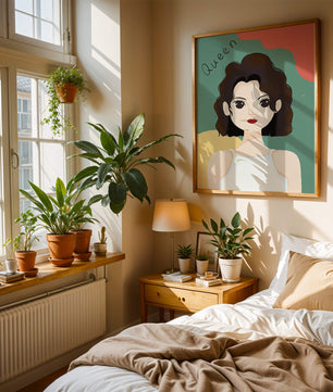 Stylized illustration of a confident woman with abstract background