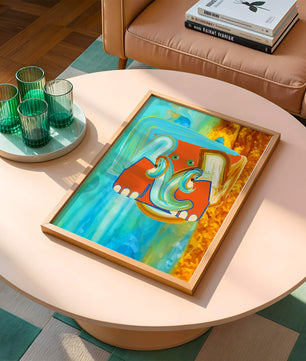 Pintura abstracta colorida de un elefante con tonos vibrantes y pinceladas artísticas
