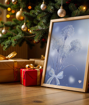 Carnations With Sparkles And Ribbon On Blue Background - Mi tienda