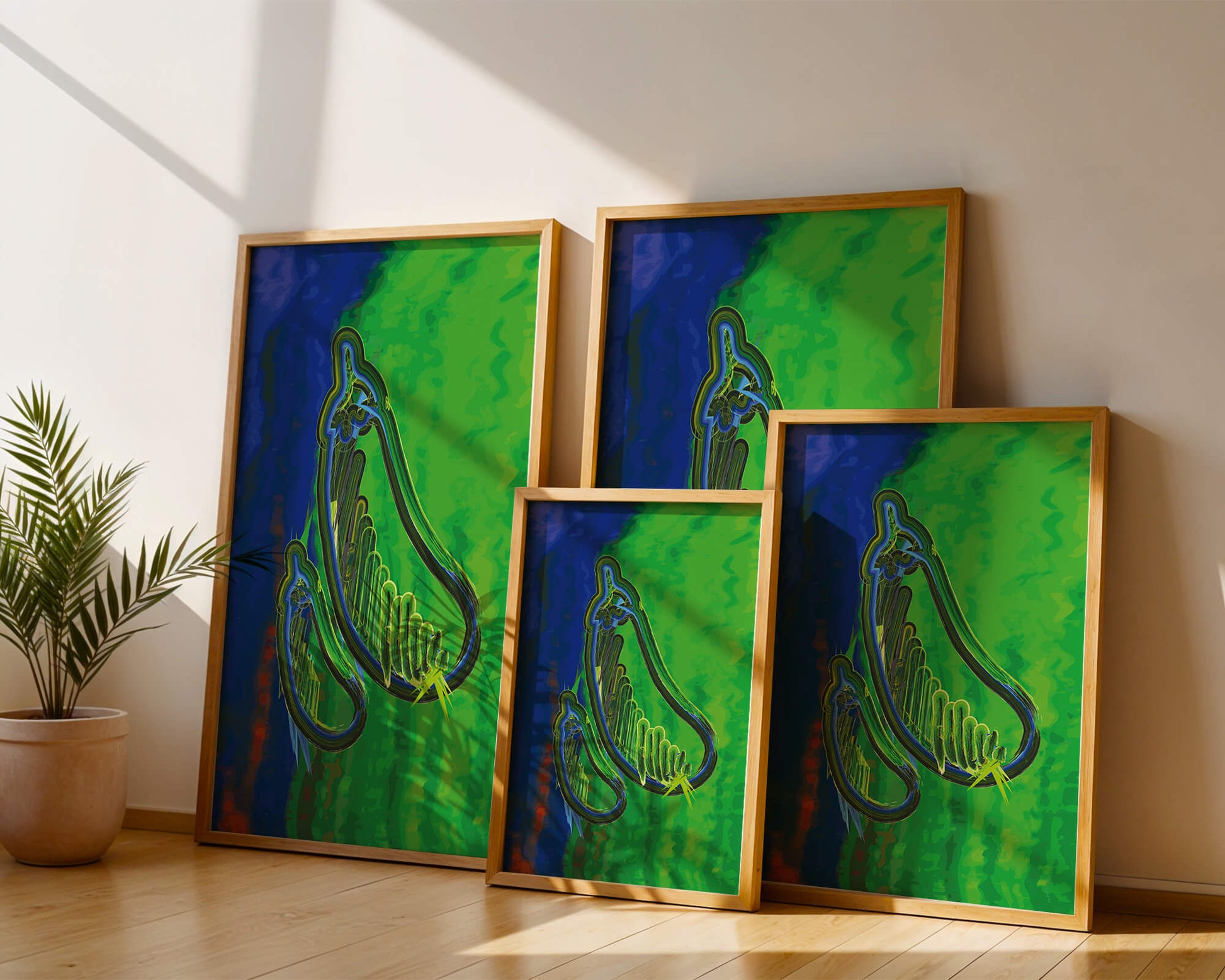 Abstract colorful artwork with vibrant shapes and lines