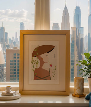 Elegant Abstract Portrait of a Woman with Floral Elements and a Large Hat - Mi tienda