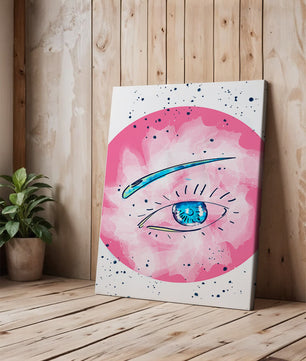 Abstract Eye Illustration with Pink Background and Blue Accents - Mi tienda