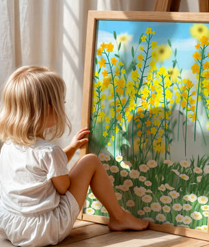 Frühlingwiese mit blühenden gelben und weißen Blumen