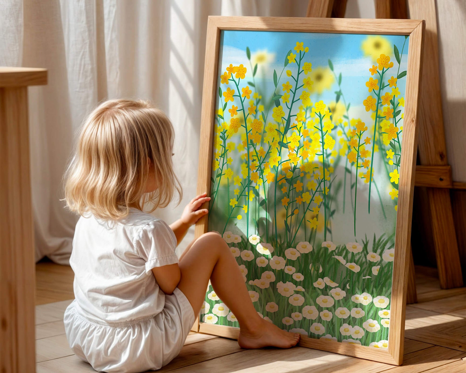 Springtime Meadow With Blooming Yellow And White Flowers