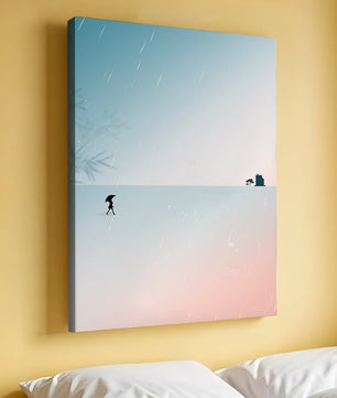 Paisaje Minimalista con Silueta en Ambiente Lluvioso