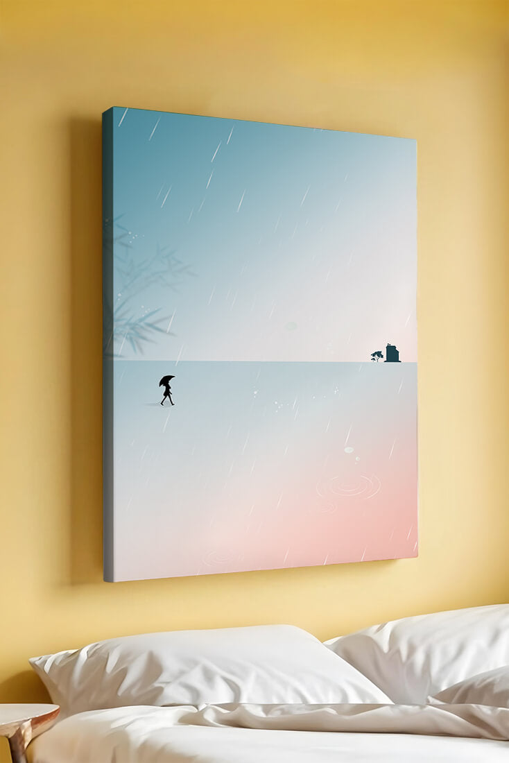 Paisaje Minimalista con Silueta en Ambiente Lluvioso