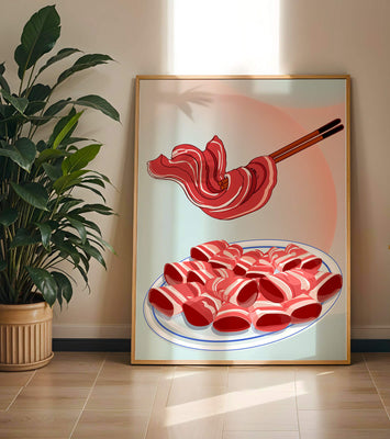 Delicious raw meat slices on plate with chopsticks in background