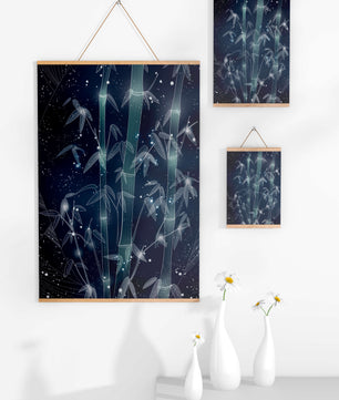 Illustration Of Bamboo With Snowfall In A Night Sky - Mi tienda