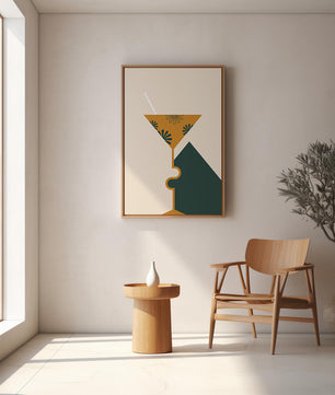 Cocktail Glass with Decorative Floral Design in Minimalist Art Style