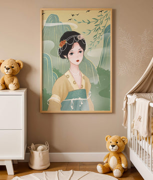 Traditional Asian Art Featuring Woman with Jewel Embellishments