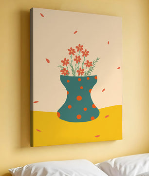 Floral Illustration with Polka Dot Vase on Colorful Background - Mi tienda