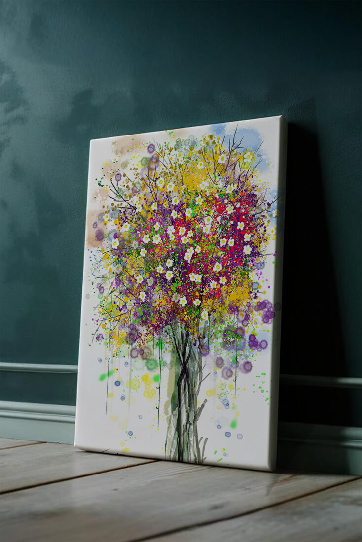 Abstract expressionist floral tree with vibrant colors
