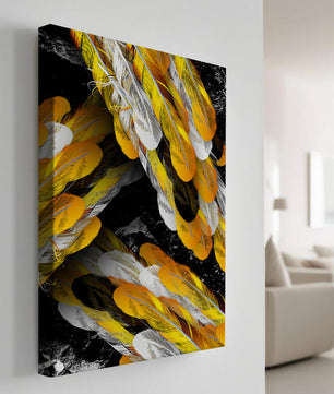 Abstract Composition with Yellow and White Feathers on a Black Background - Mi tienda