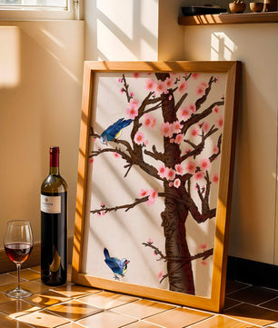 Ilustración encantadora de un árbol de cerezo con pájaros