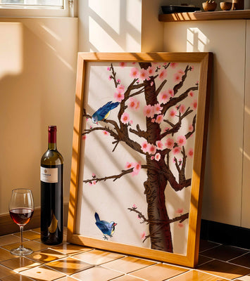 Charming illustration of cherry blossom tree with birds