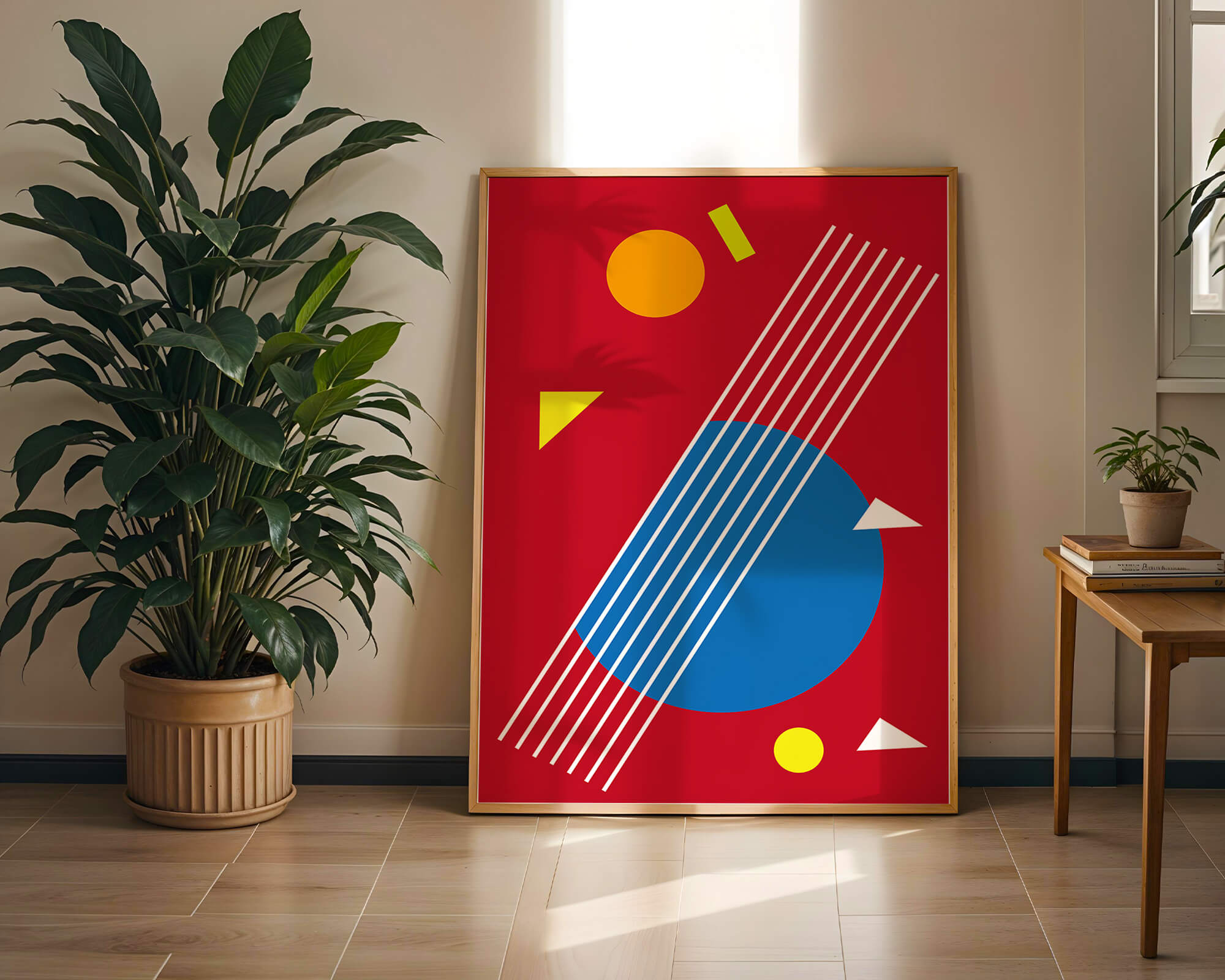 Abstract geometric shapes with bold colors and lines