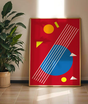 Formas geométricas abstractas con colores y líneas audaces